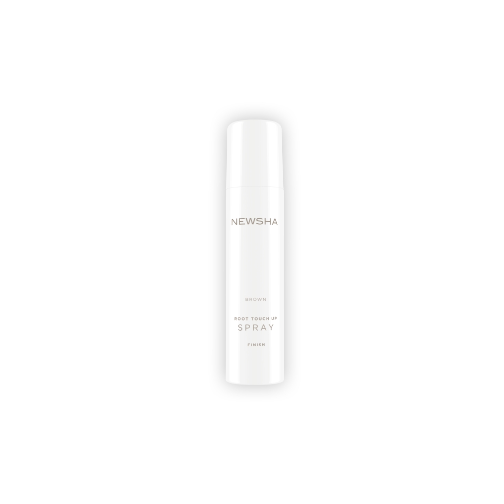 Weiße Spraydose des NEWSHA Root Touch Up Spray in Braun – temporäre Ansatzkaschierung für braunes Haar, ideal zum schnellen Abdecken von grauen Haaren zwischen den Colorationen.