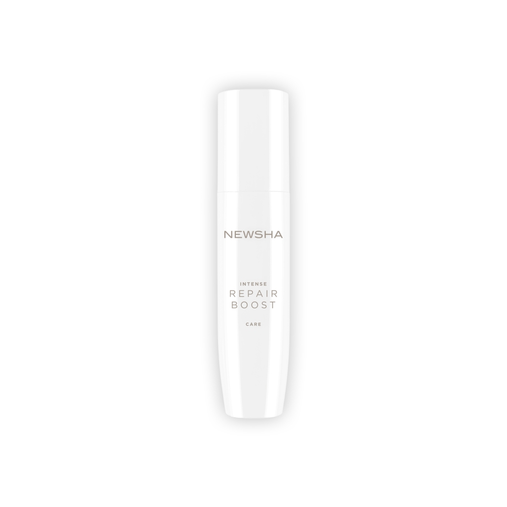 Newsha Intense Repair Boost in schlanker weißer Flasche – kräftigendes Pflegeprodukt für feines bis normales Haar zur intensiven Regeneration und Stärkung der Haarstruktur.