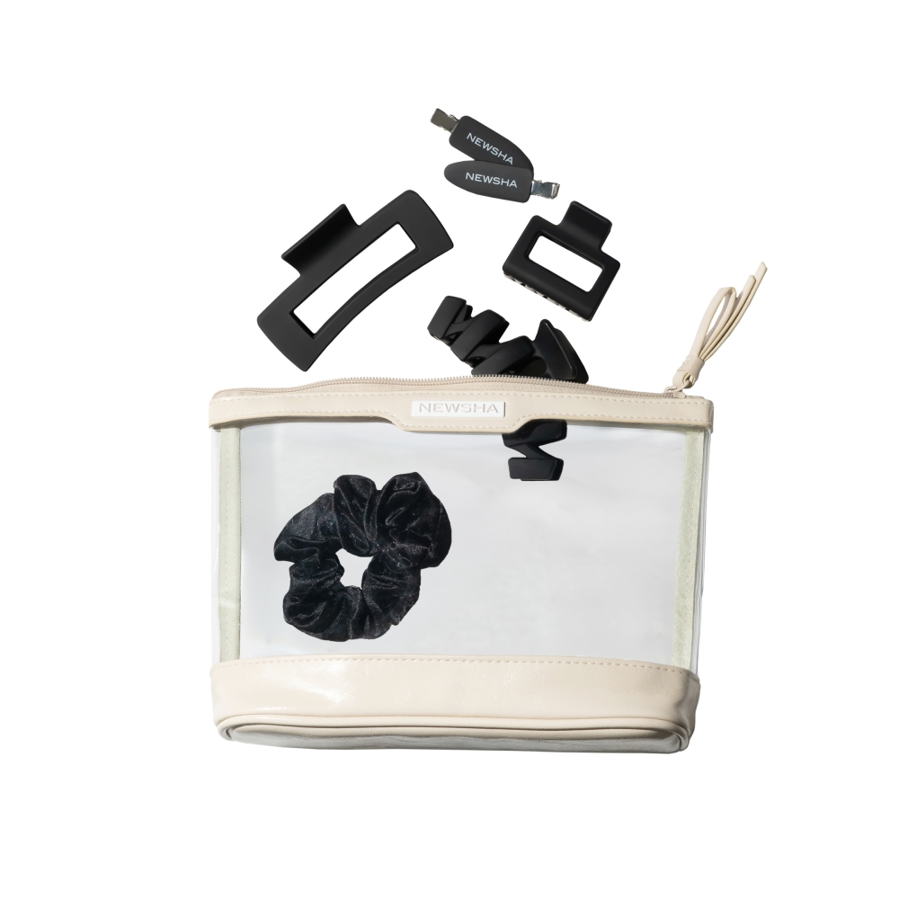 Haar-Accessoire-Set in Schwarz für vielseitige Stylings. NEWSHA Set mit Haarklammern, Haargummis und Clips für flexiblen Halt und schonendes Frisieren.