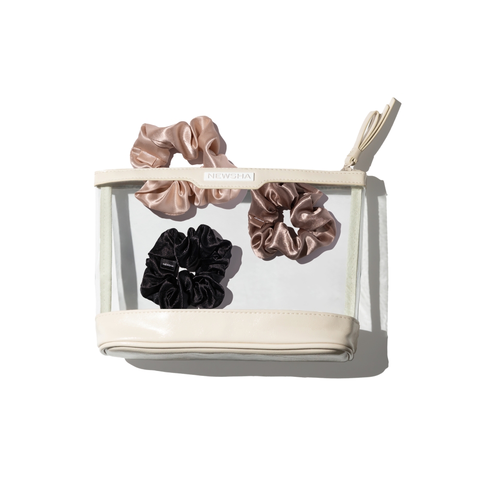 Seidige Haargummis von NEWSHA im eleganten Scrunchie-Set . Sanft zum Haar, ideal für stylische und schonende Frisuren.