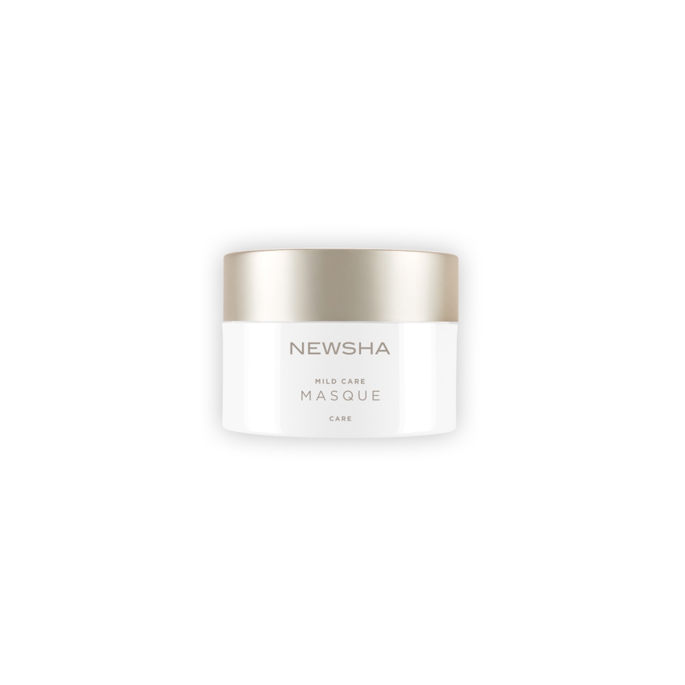 Pflegemaske für empfindliches Haar. Mild Care Masque von NEWSHA stärkt die Haarstruktur, beruhigt die Kopfhaut und sorgt für geschmeidiges, gesundes Haar.