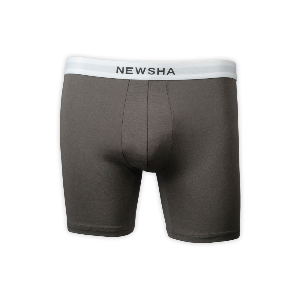 Bequeme Herren-Boxershorts in Dunkelgrau mit elastischem Bund. Stylische Unterwäsche von NEWSHA aus weicher Baumwollmischung für optimalen Tragekomfort.